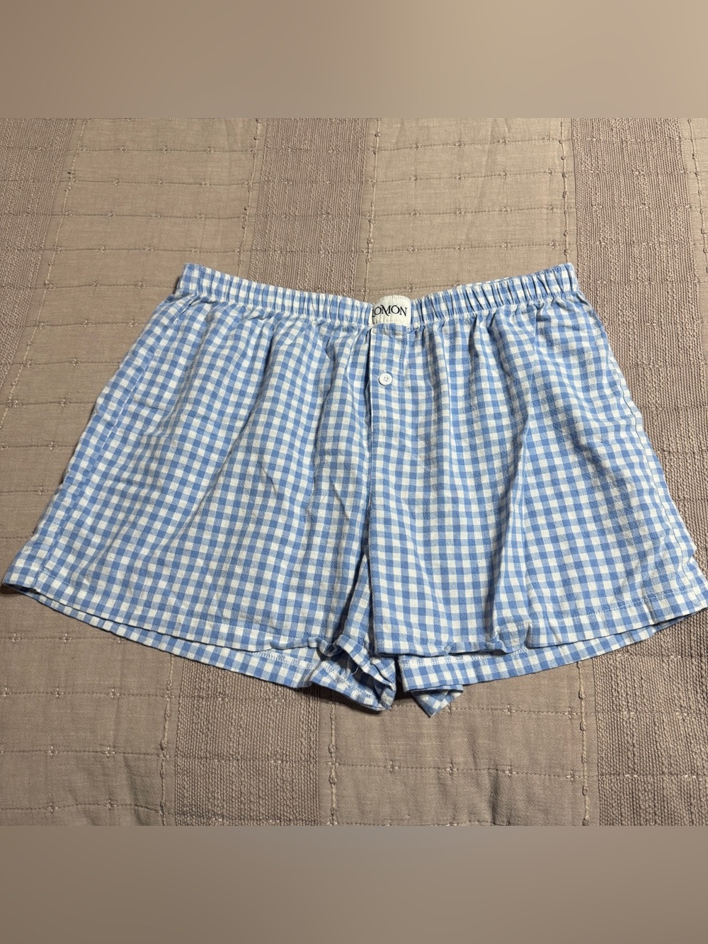 LOMON Women’s Cotton Woven Boxer Shorts Blue/White Check Gingham Plaid XL